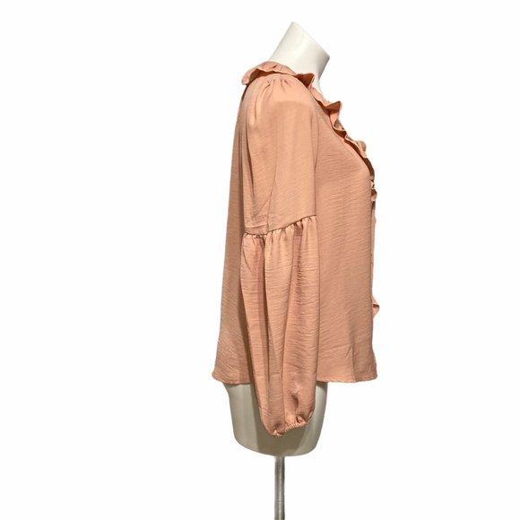 Melograno Medium Long Sleeve Neck Tie Rico Ruffle Boho Blouse - Picture 3 of 7